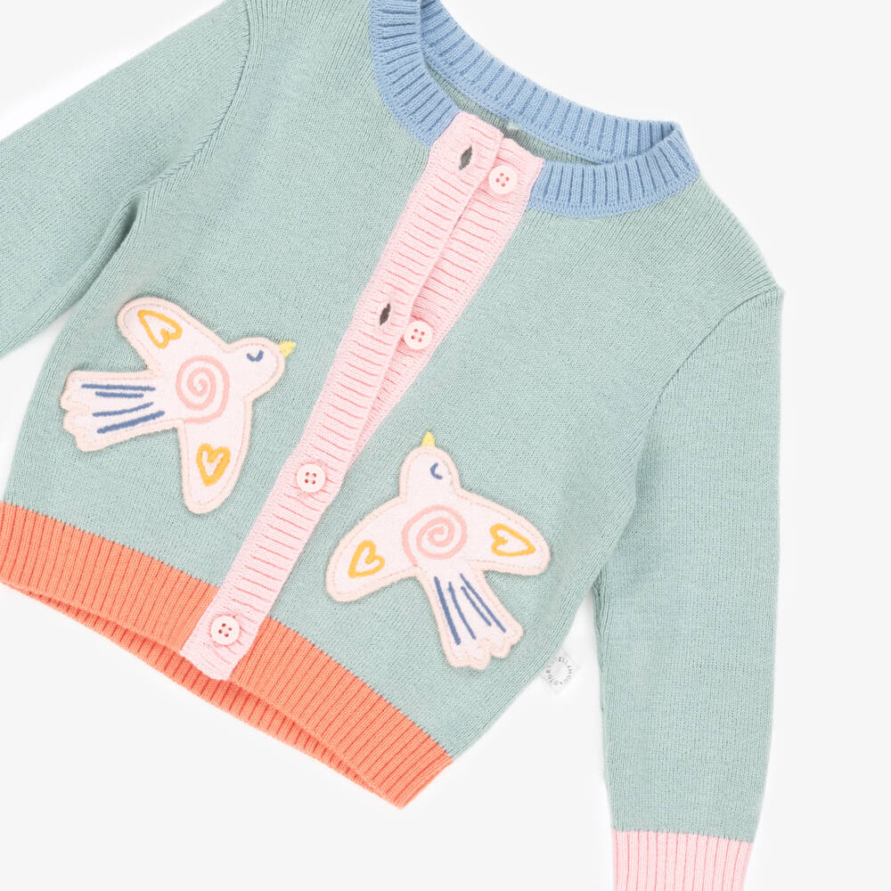 Stella McCartney Kids-Girls Green Knitted Bird Cardigan | Childrensalon Outlet