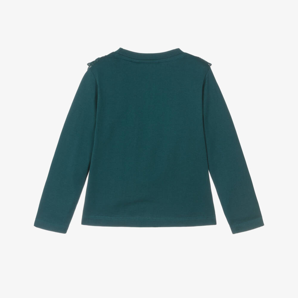 Molo-Girls Green Organic Cotton Ruffle Trim Top | Childrensalon Outlet