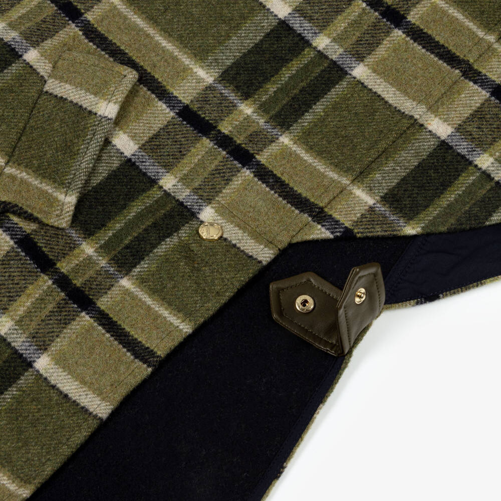 Chloé-Girls Green Plaid Hooded Cape | Childrensalon Outlet