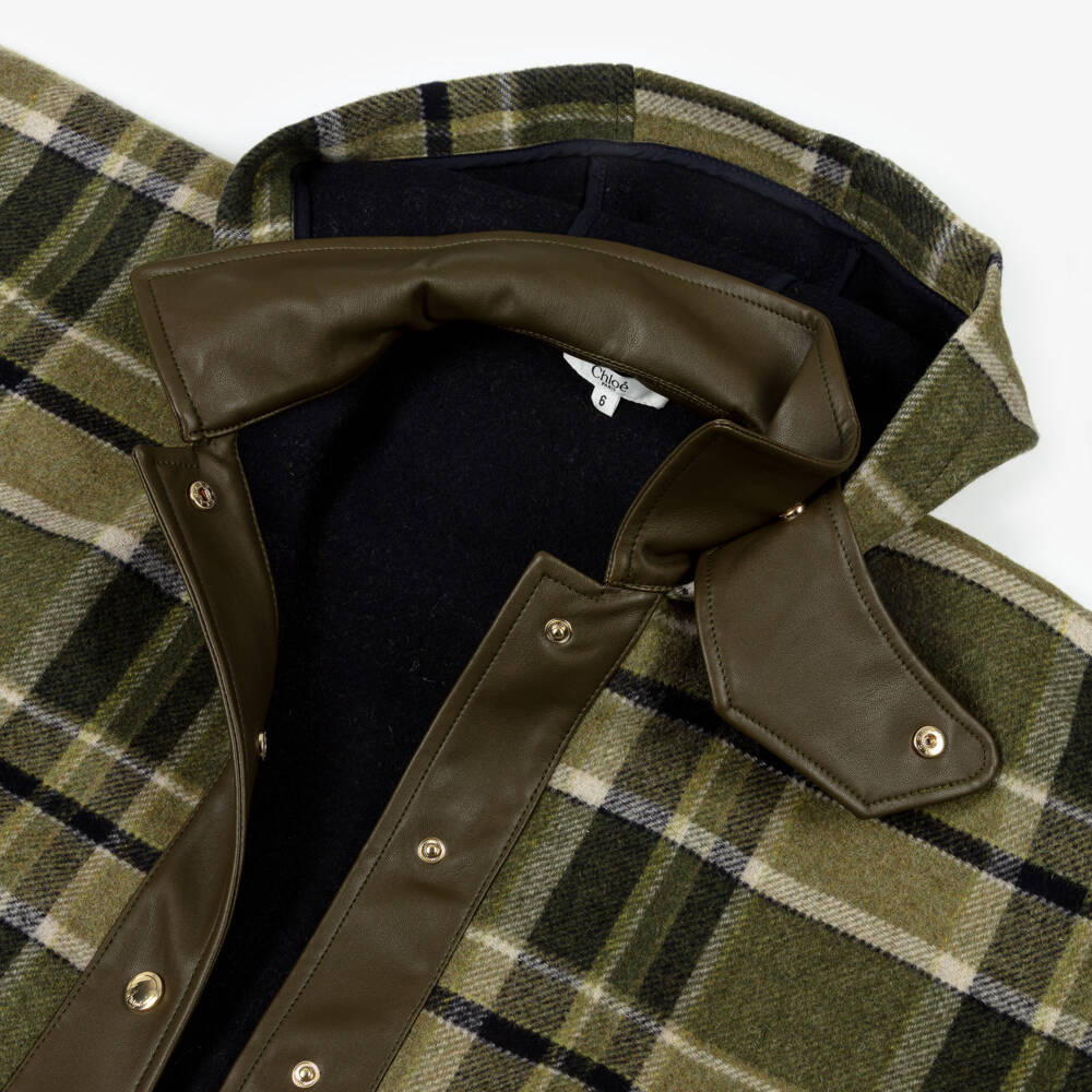 Chloé-Girls Green Plaid Hooded Cape | Childrensalon Outlet