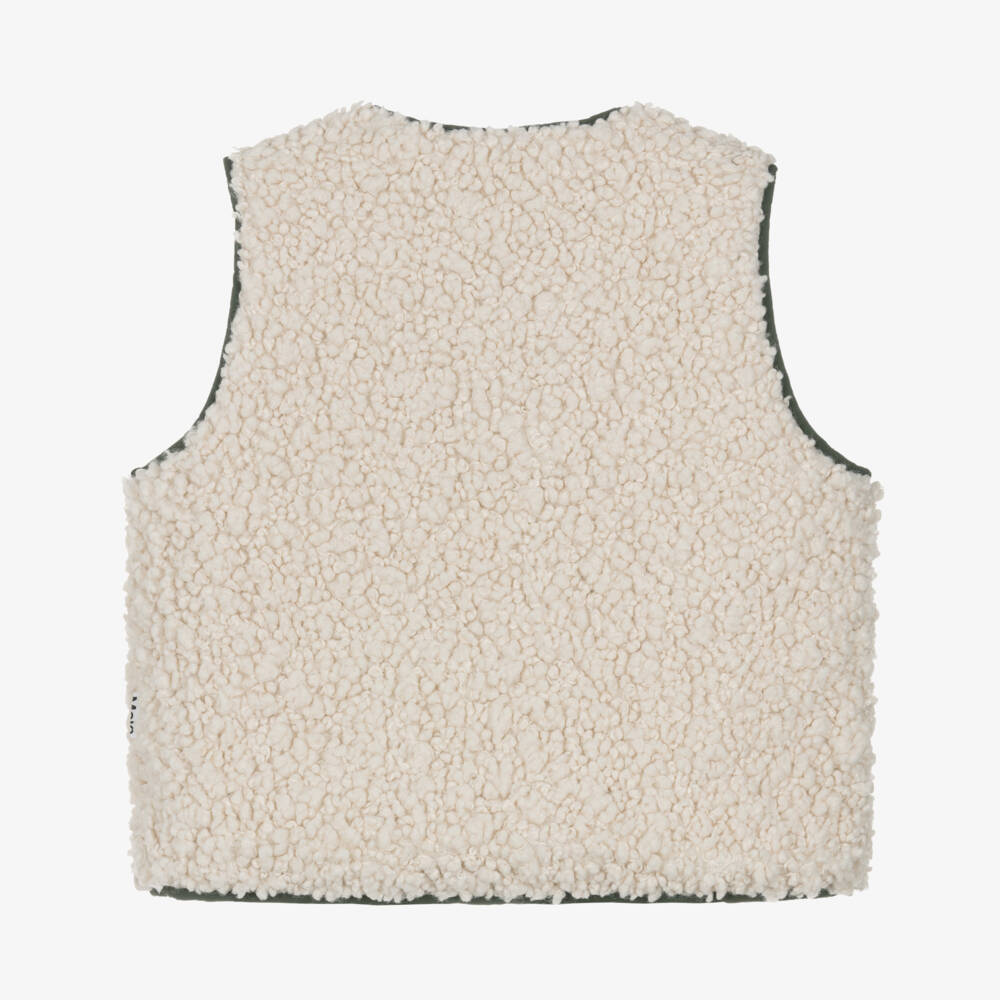 Molo-Girls Green Quilted & Ivory Fleece Reversible Gilet | Childrensalon Outlet