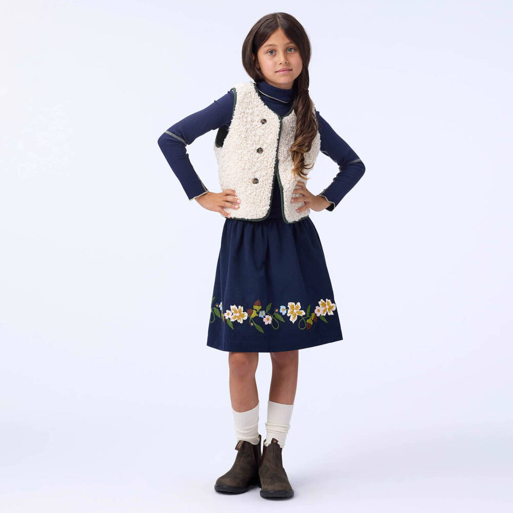 Molo-Girls Green Quilted & Ivory Fleece Reversible Gilet | Childrensalon Outlet