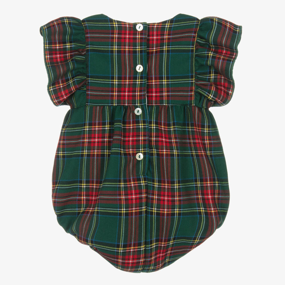 Phi Clothing-Girls Green & Red Tartan Shortie with Red Velvet Bows | Childrensalon Outlet
