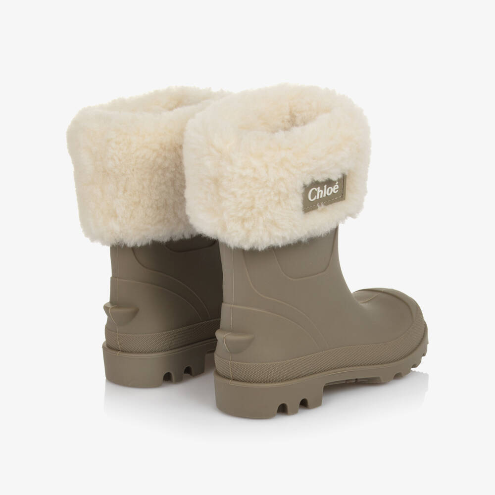 Chloé-Girls Green Rubber & Faux Fur Rain Boots | Childrensalon Outlet