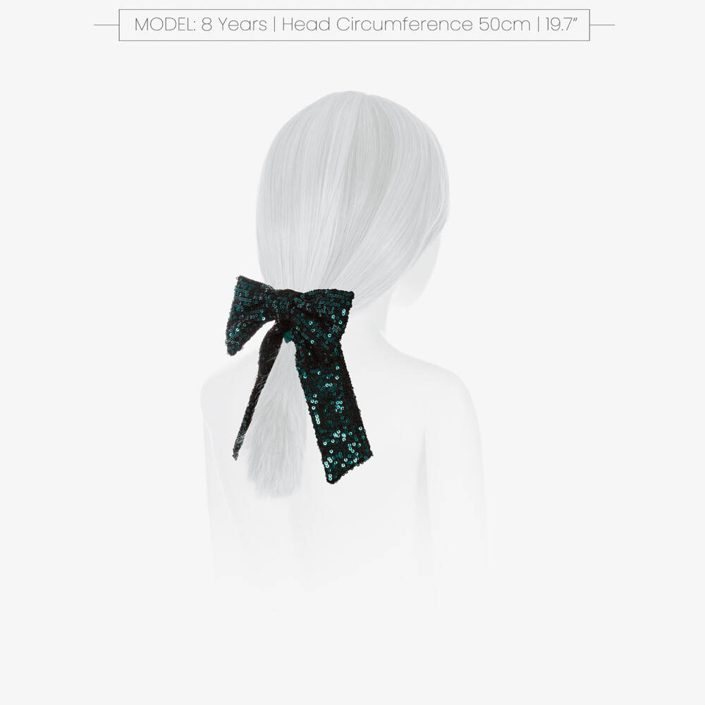 Patachou-Girls Green Sequinned Bow Scrunchy (15cm) | Childrensalon Outlet
