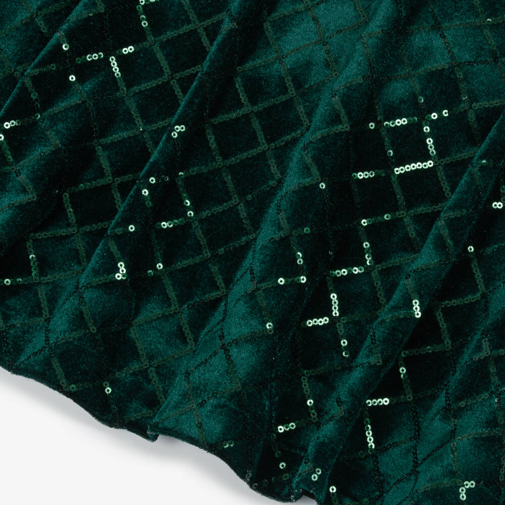 Patachou-فستان مخملي زمردي مزين بالترتر للبنات | Childrensalon Outlet