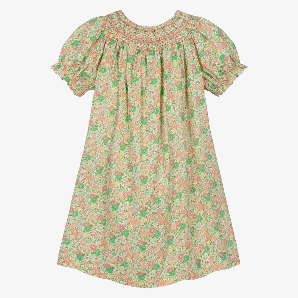 Bonpoint-فستان قطني أخضر مزهر للبنات | Childrensalon Outlet