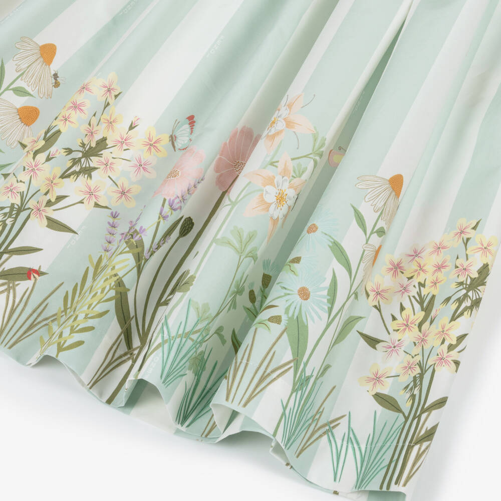 Fendi-Girls Green Stripe & Floral Cotton Skirt | Childrensalon Outlet