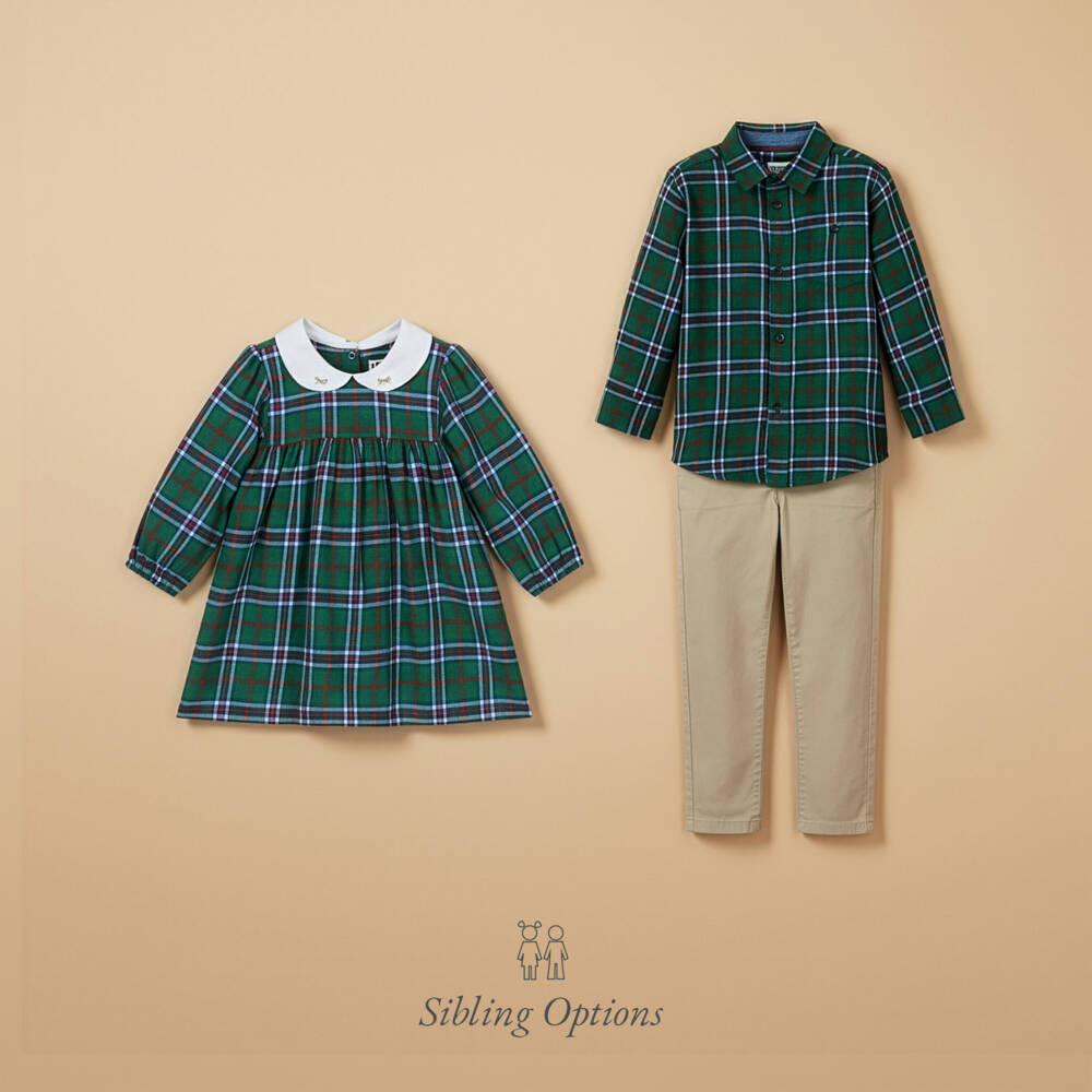 Hatley-Girls Green Tartan Check Brushed Cotton Dress | Childrensalon Outlet