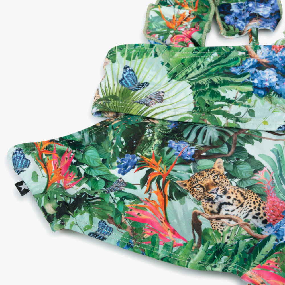 Molo-Girls Green Tropical Print Bikini (UPF50+) | Childrensalon Outlet