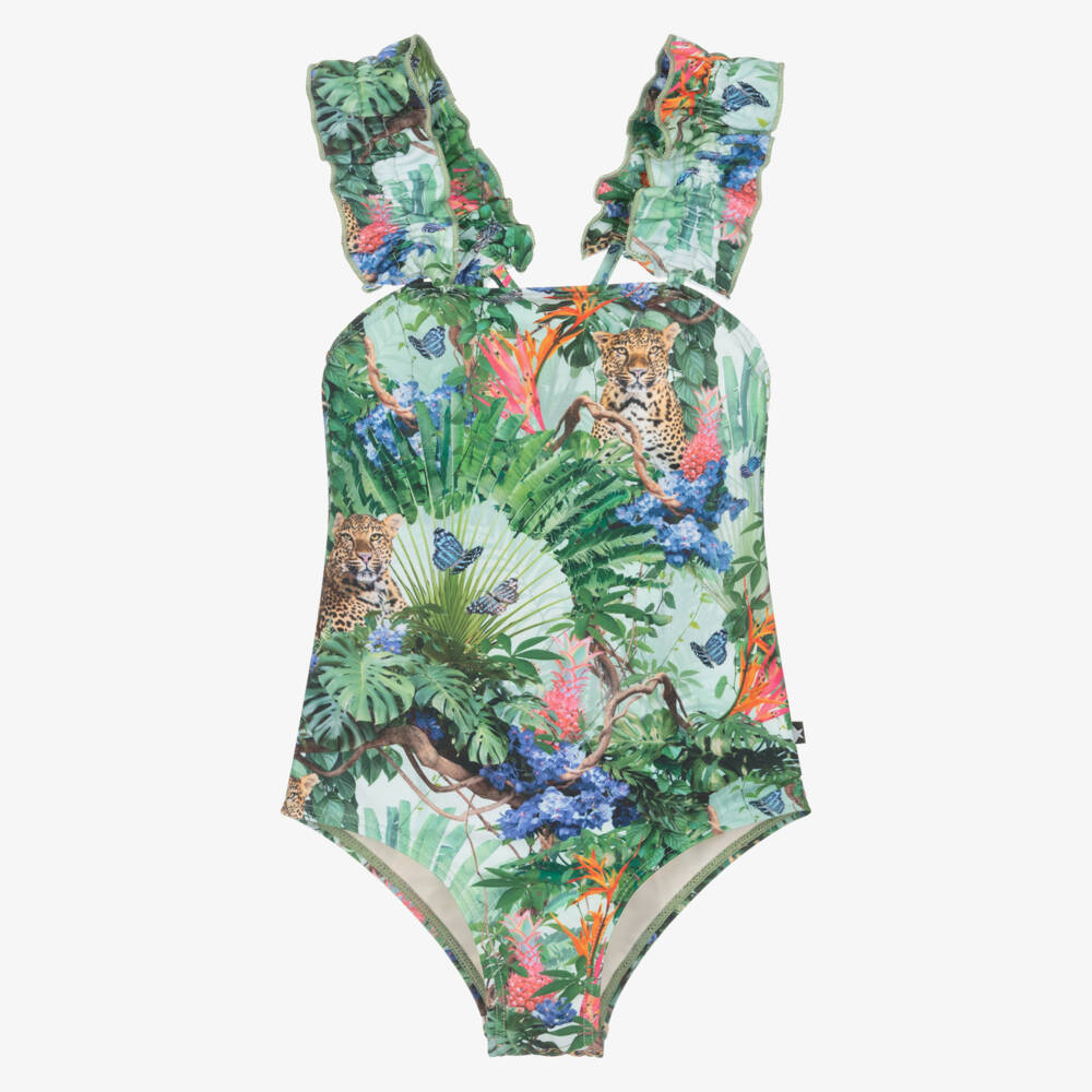 Molo-Girls Green Tropical Print Swimsuit | Childrensalon Outlet