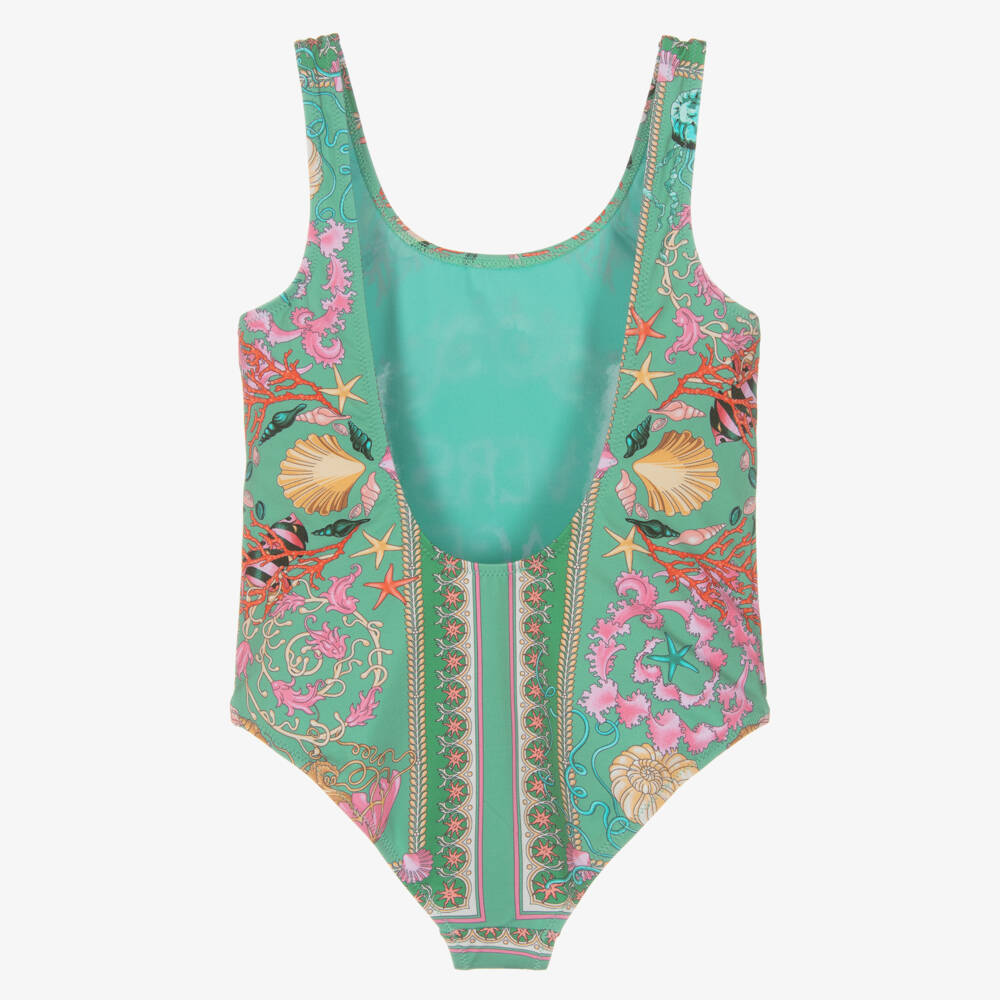 Versace-مايوه بناتي أخضر بطبعة المحيط | Childrensalon Outlet