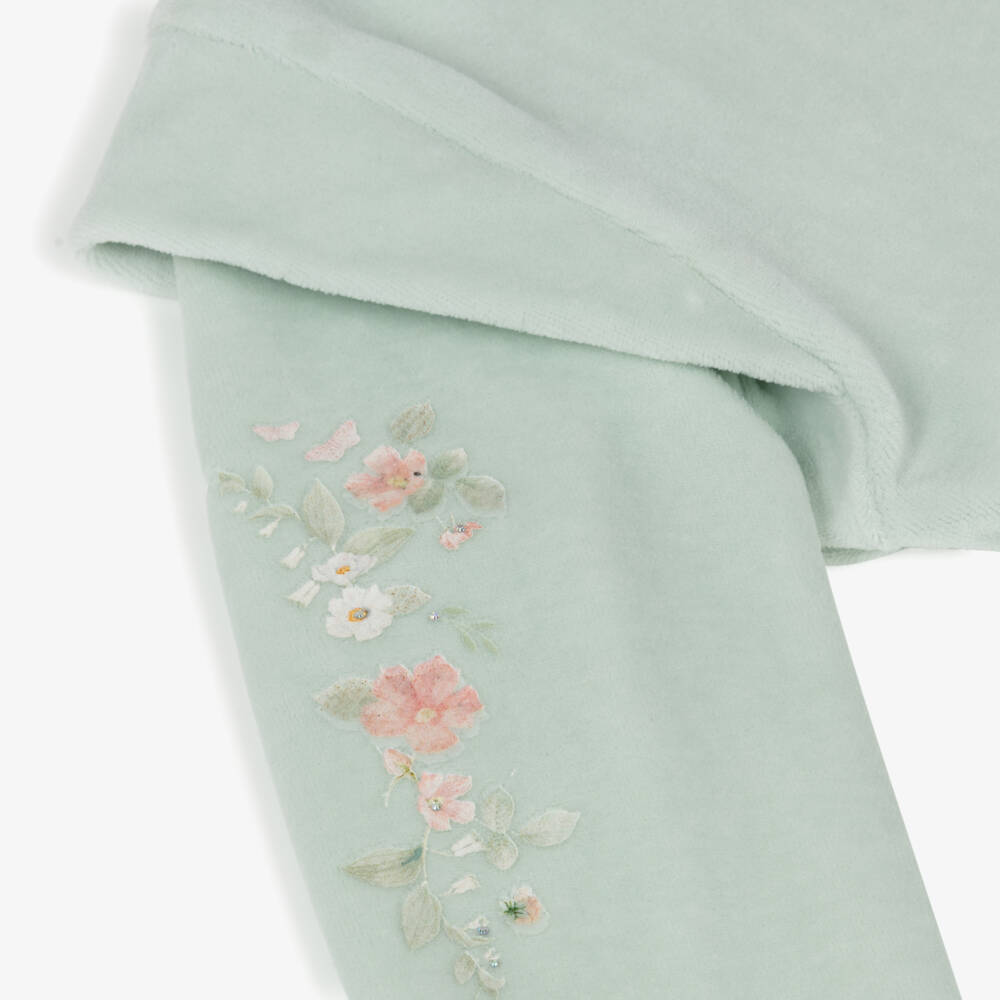 Lapin House-Girls Green Velour Flowers Tracksuit with Diamanté Flowers | Childrensalon Outlet