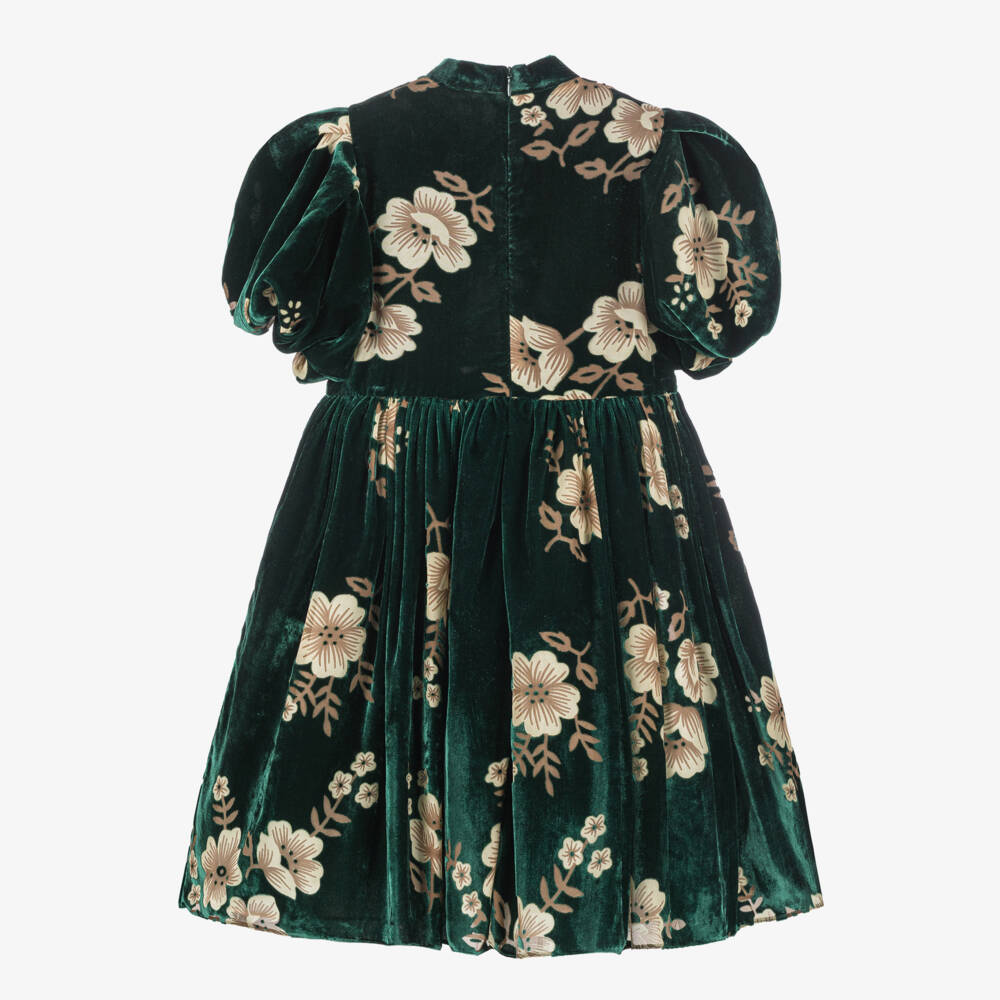 Junona-Girls Green Velvet Floral Dress | Childrensalon Outlet