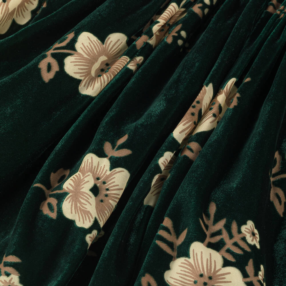 Junona-Girls Green Velvet Floral Dress | Childrensalon Outlet