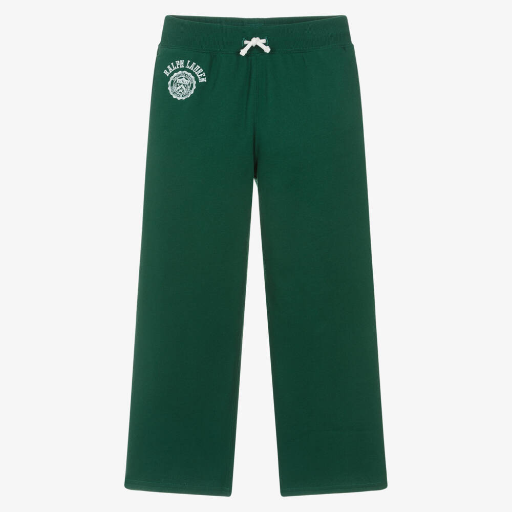 Ralph Lauren-Girls Green Wide Leg Joggers with Crest Logo | Childrensalon Outlet