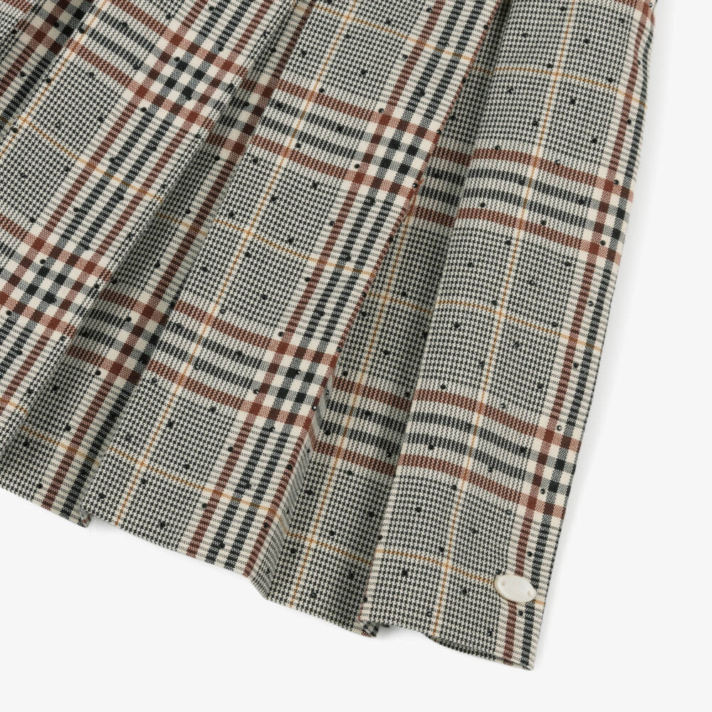 Tartine et Chocolat-Girls Grey & Beige Check Dress with Velvet Collar | Childrensalon Outlet