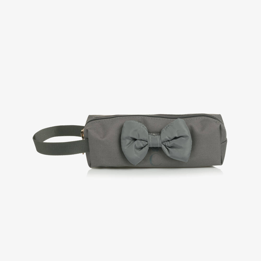 Caramelo Kids-Girls Grey Bow Pencil Case (19cm) | Childrensalon Outlet