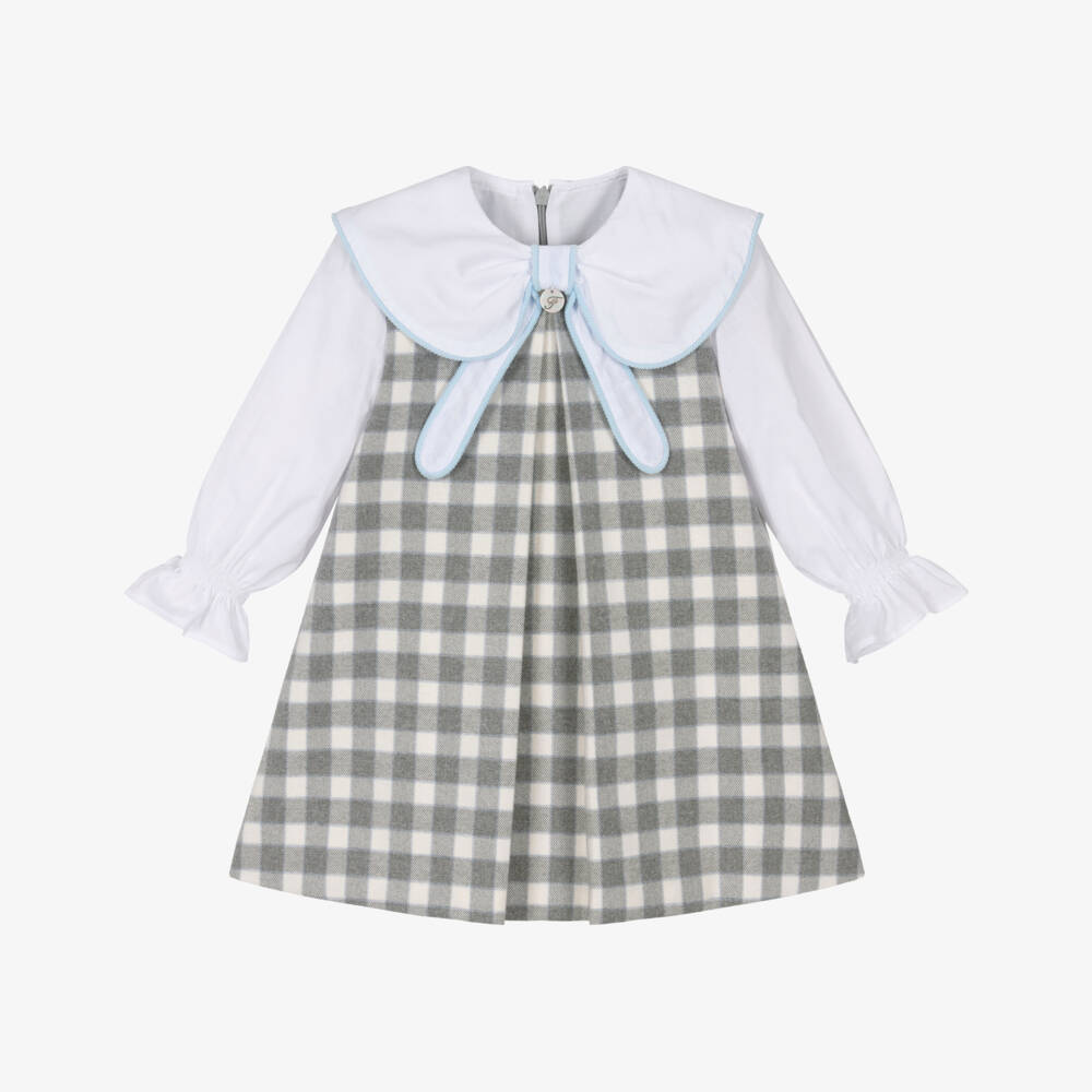 Foque-Серое платье в клетку из хлопка для девочек | Childrensalon Outlet