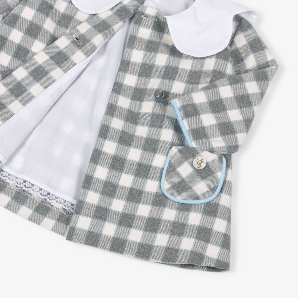 Foque-Girls Grey Checked Brushed Cotton Dress with Scalloped Collar | Childrensalon Outlet