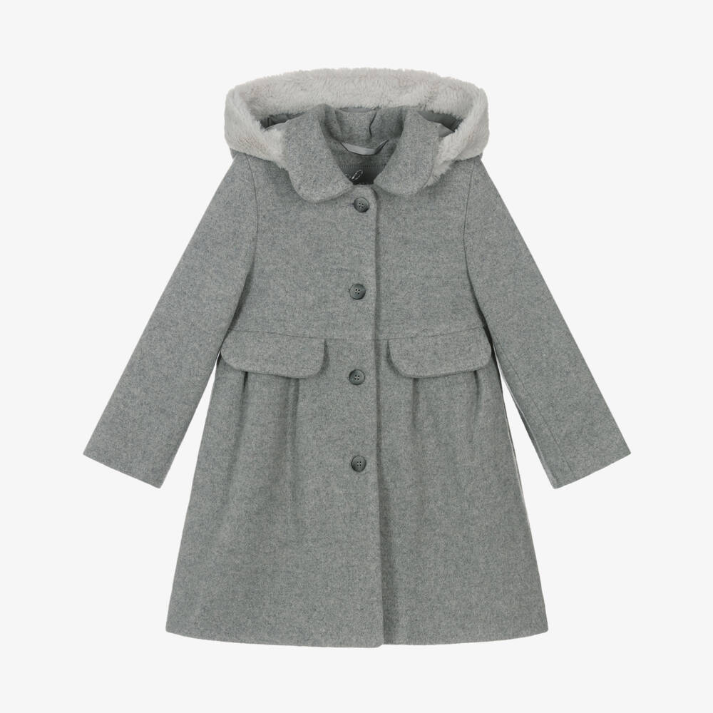 Lapin House-Girls Grey Coat with Detachable Hood | Childrensalon Outlet