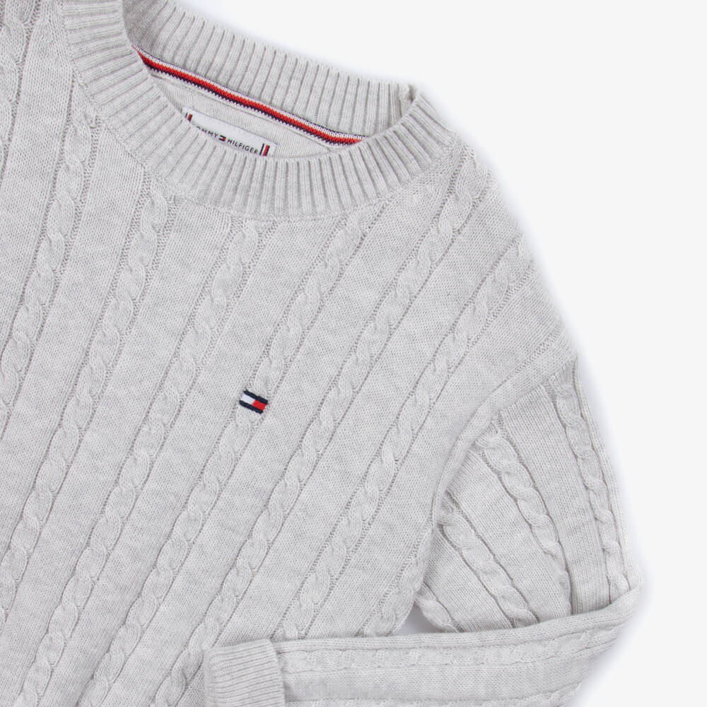 Tommy Hilfiger-Girls Grey Cotton Cable Knit Sweater | Childrensalon Outlet