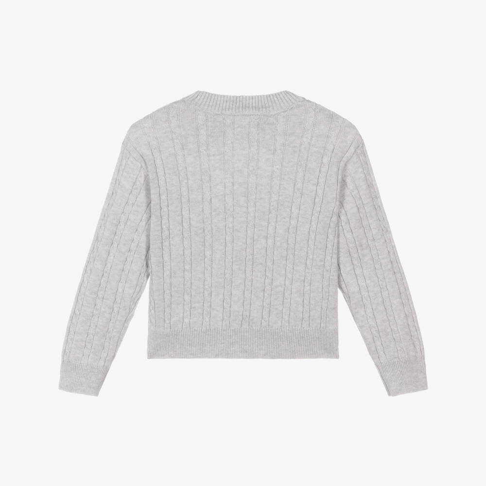 Tommy Hilfiger-Girls Grey Cotton Cable Knit Sweater | Childrensalon Outlet