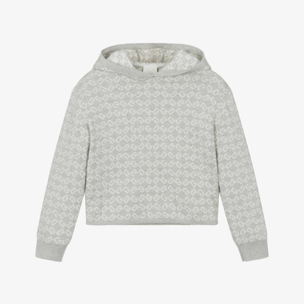 Givenchy-Girls Grey Cotton & Cashmere Jacquard Knit Hoodie | Childrensalon Outlet