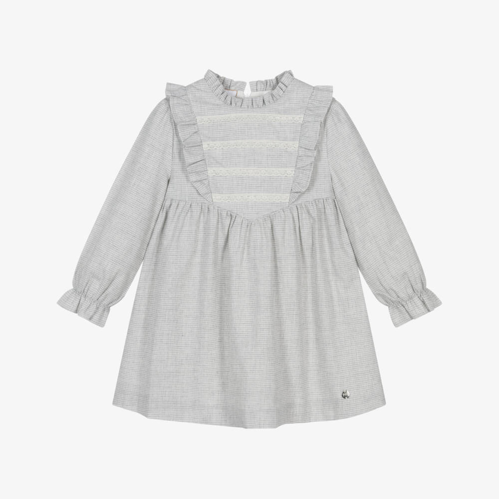 PAZ Rodríguez-Серое хлопковое платье с кружевом для девочек | Childrensalon Outlet