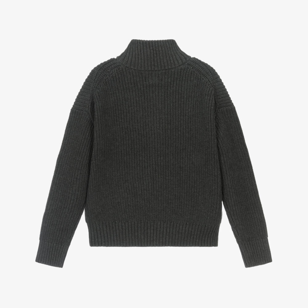 Ralph Lauren-Girls Grey Cotton Knit Quarter-Zip Sweater | Childrensalon Outlet
