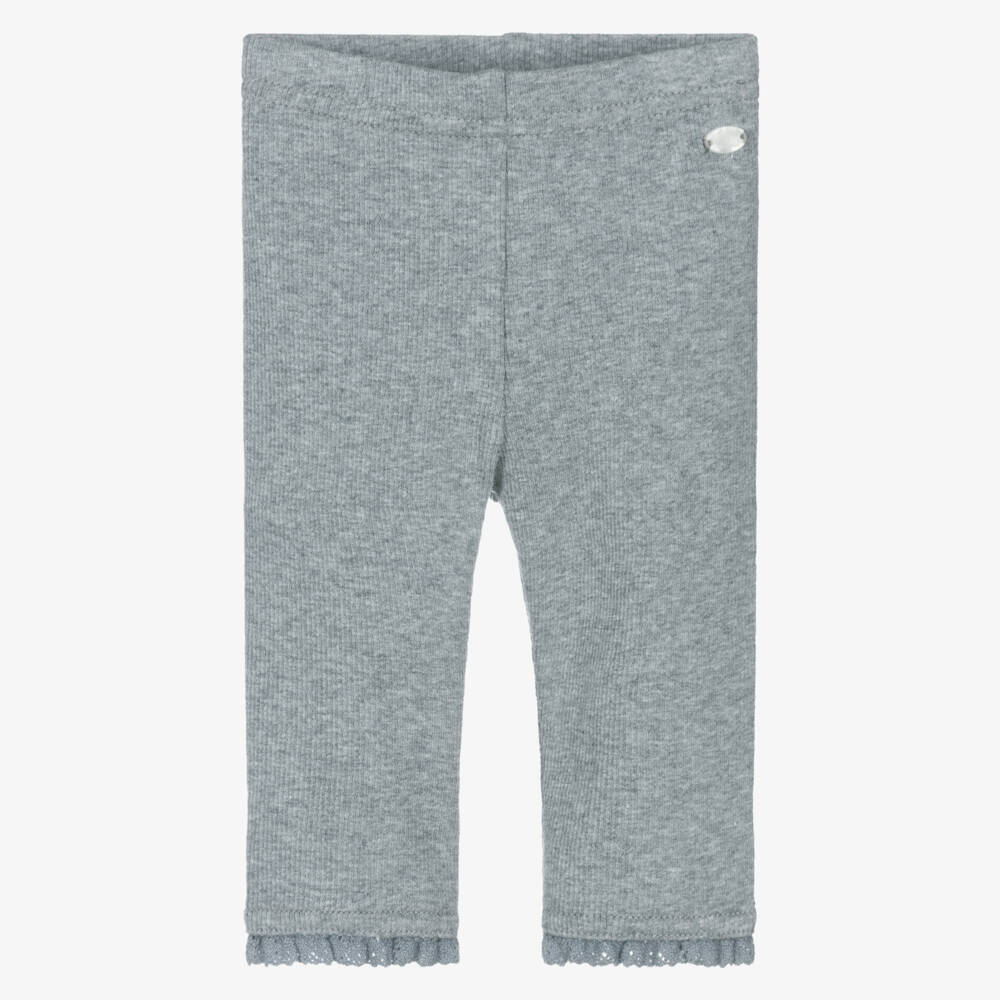 Tartine et Chocolat-Серые хлопковые леггинсы с кружевным подолом для девочек | Childrensalon Outlet