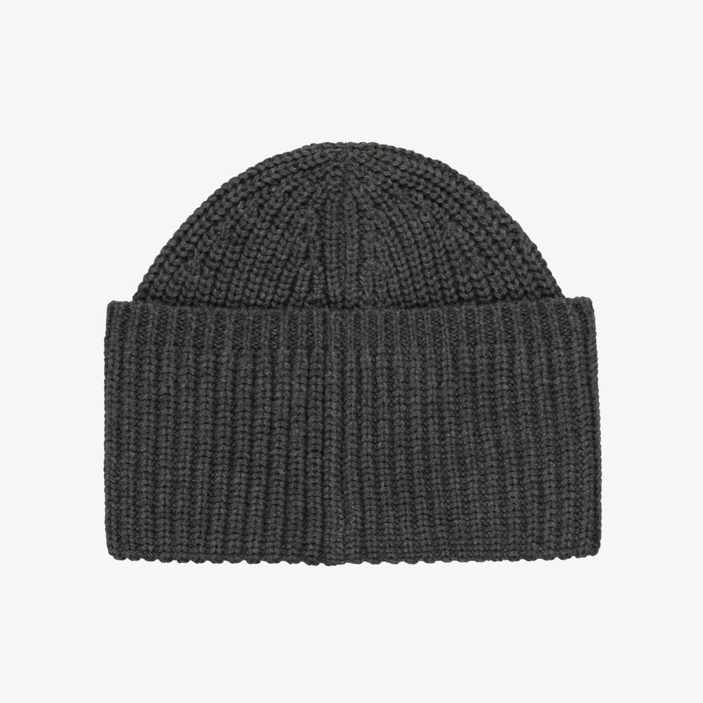 Ralph Lauren-Girls Grey Cotton Ribbed Knit Beanie Hat with Pony Logo Tab | Childrensalon Outlet