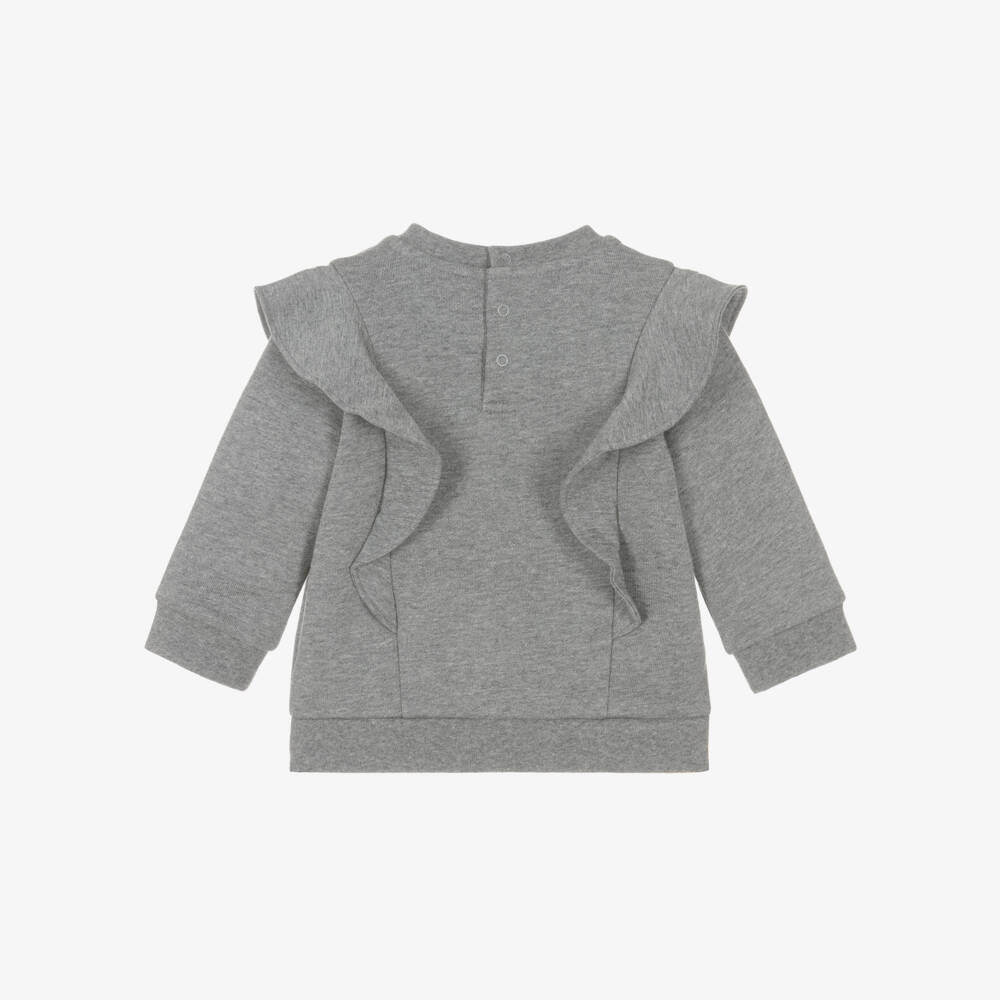 Chloé-Girls Grey Cotton Ruffle Sweatshirt with Chloé Paris Logo | Childrensalon Outlet