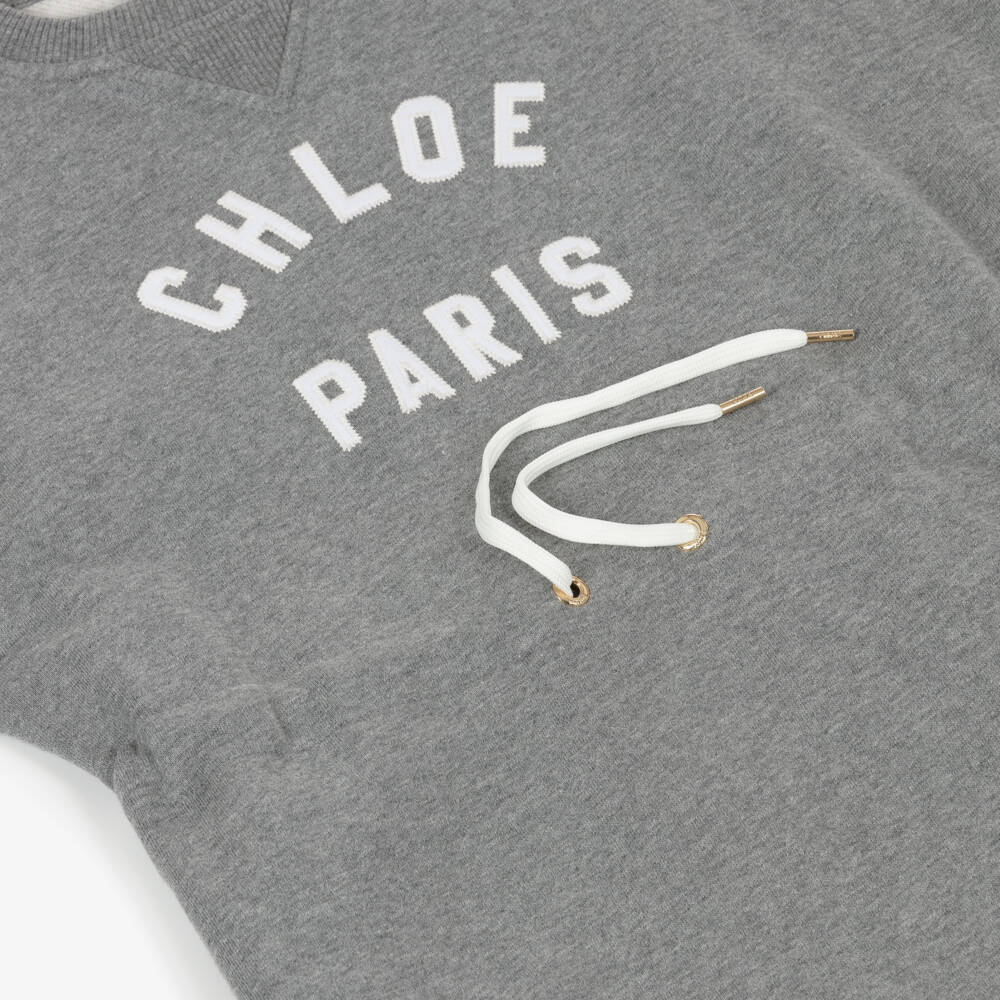 Chloé-فستان بناتي رمادي من القطن بشعار | Childrensalon Outlet