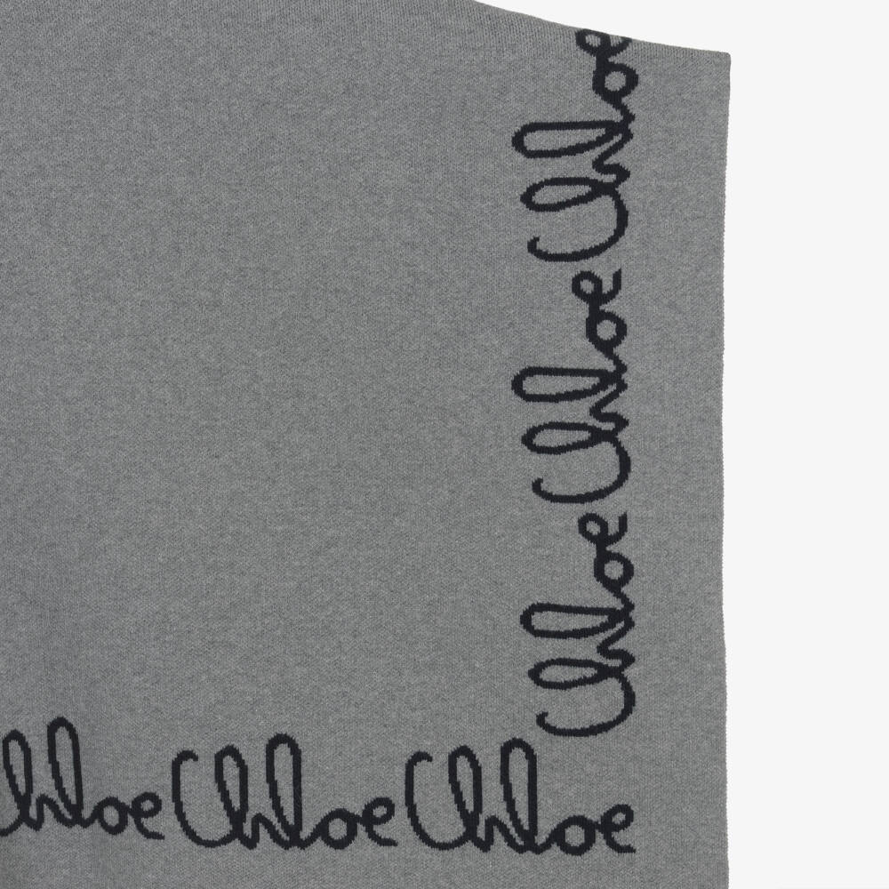 Chloé-Girls Grey Cotton & Wool Knit Cape | Childrensalon Outlet