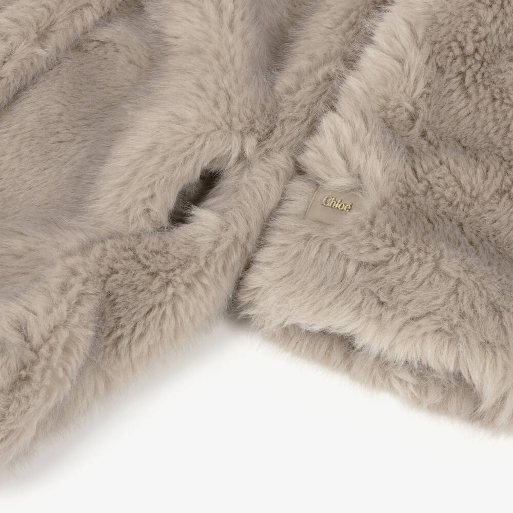 Chloé-معطف فرو صناعي رمادي دافئ للبنات | Childrensalon Outlet