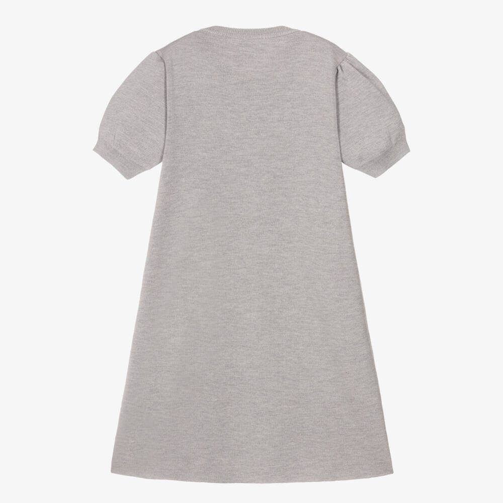 Fendi-Girls Grey FF Logo Wool Knit Dress | Childrensalon Outlet