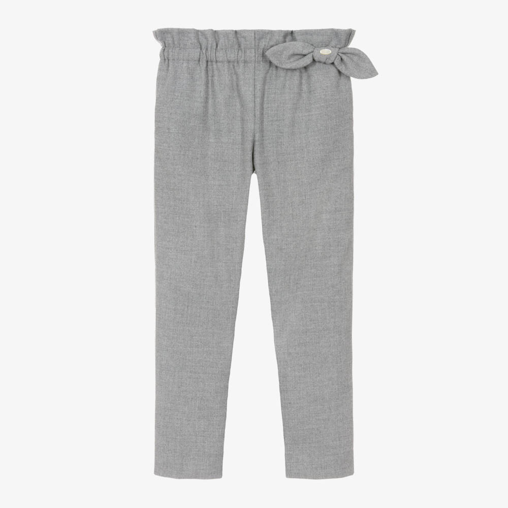 Tartine et Chocolat-Girls Grey Flannel Trousers with Bow | Childrensalon Outlet