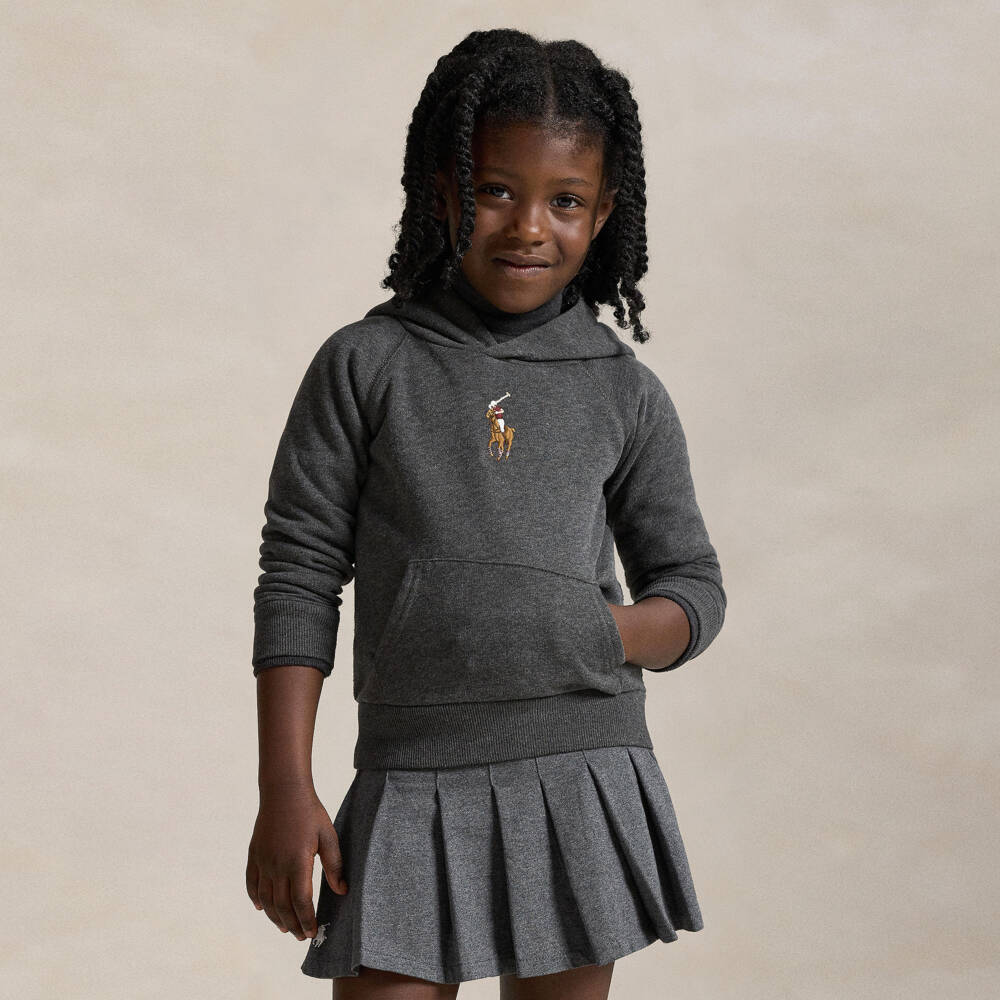 Ralph Lauren-Girls Grey Hoodie with Big Pony Embroidery | Childrensalon Outlet
