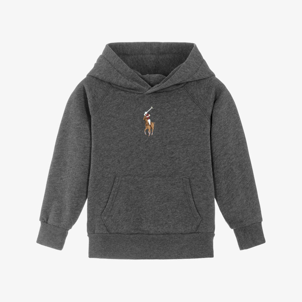 Ralph Lauren-Girls Grey Hoodie with Big Pony Embroidery | Childrensalon Outlet