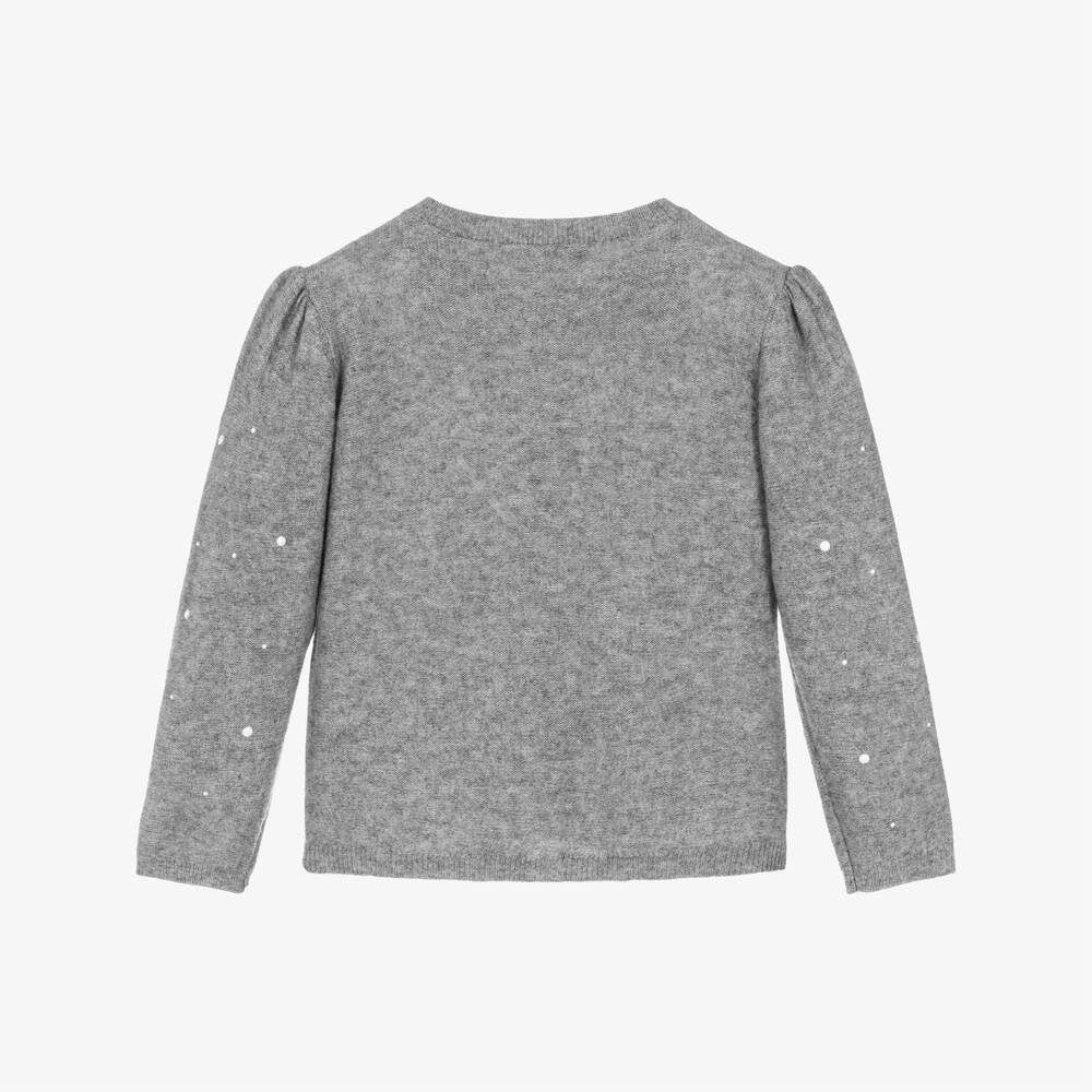 Tartine et Chocolat-Girls Grey Knitted Cardigan with Pearl Beads | Childrensalon Outlet
