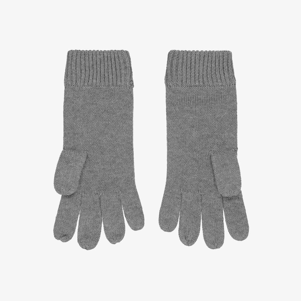 Chloé-Girls Grey Knitted Gloves with Embroidered Logo | Childrensalon Outlet