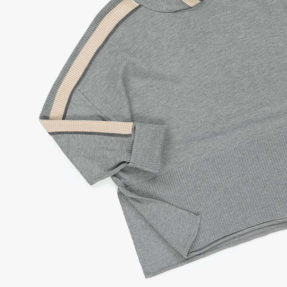 Mayoral-Girls Grey Knitted Trouser Set with Striped Trims | Childrensalon Outlet