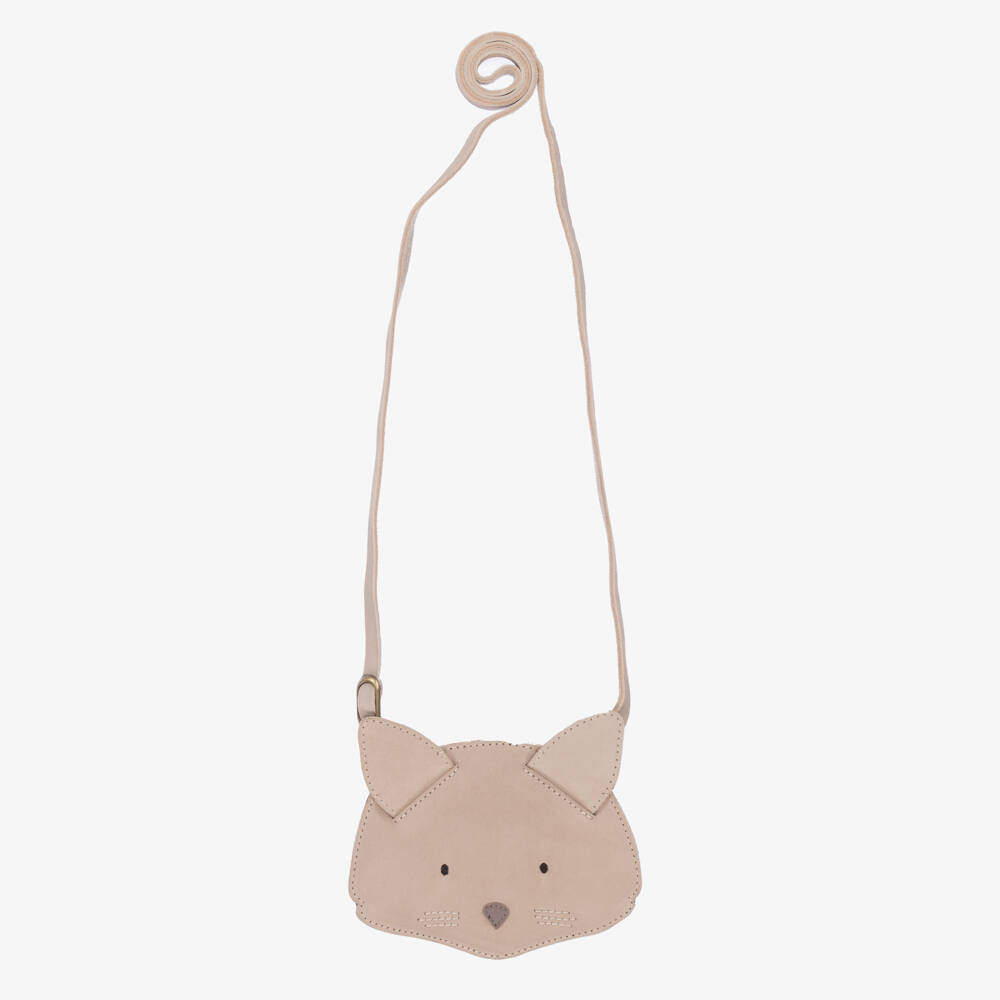 Donsje-Girls Grey Leather Cat Purse (12cm) | Childrensalon Outlet