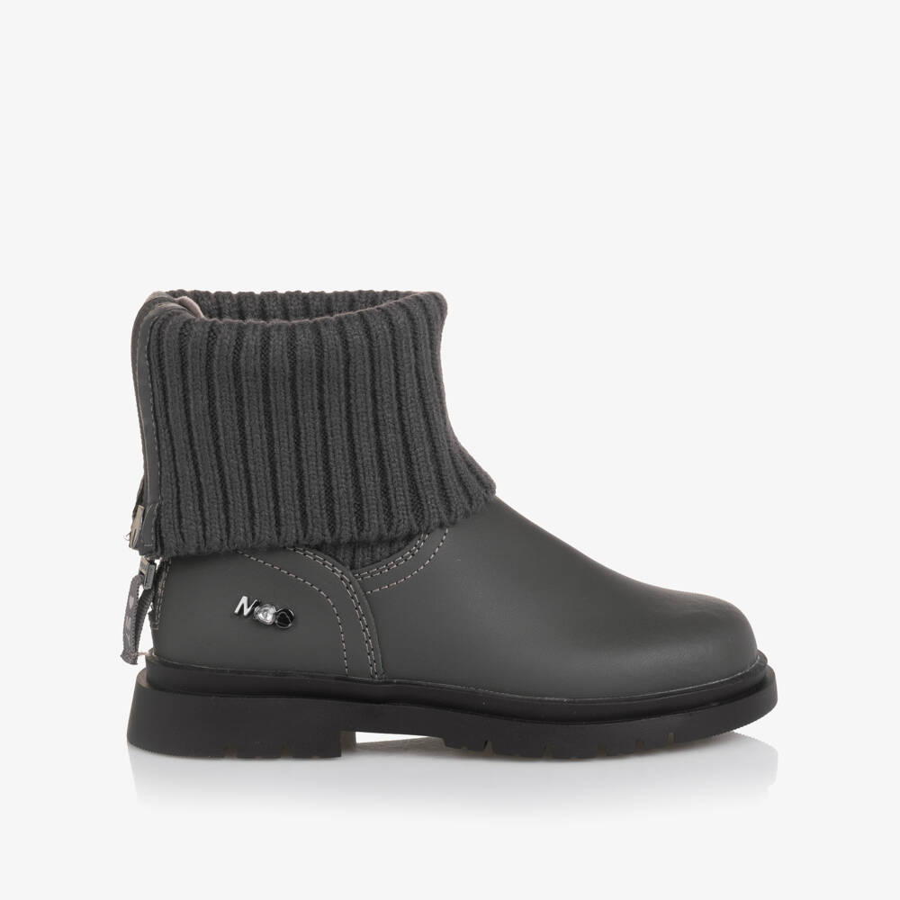 Mayoral-Girls Grey Leather & Rib Knit Cuff Boots | Childrensalon Outlet