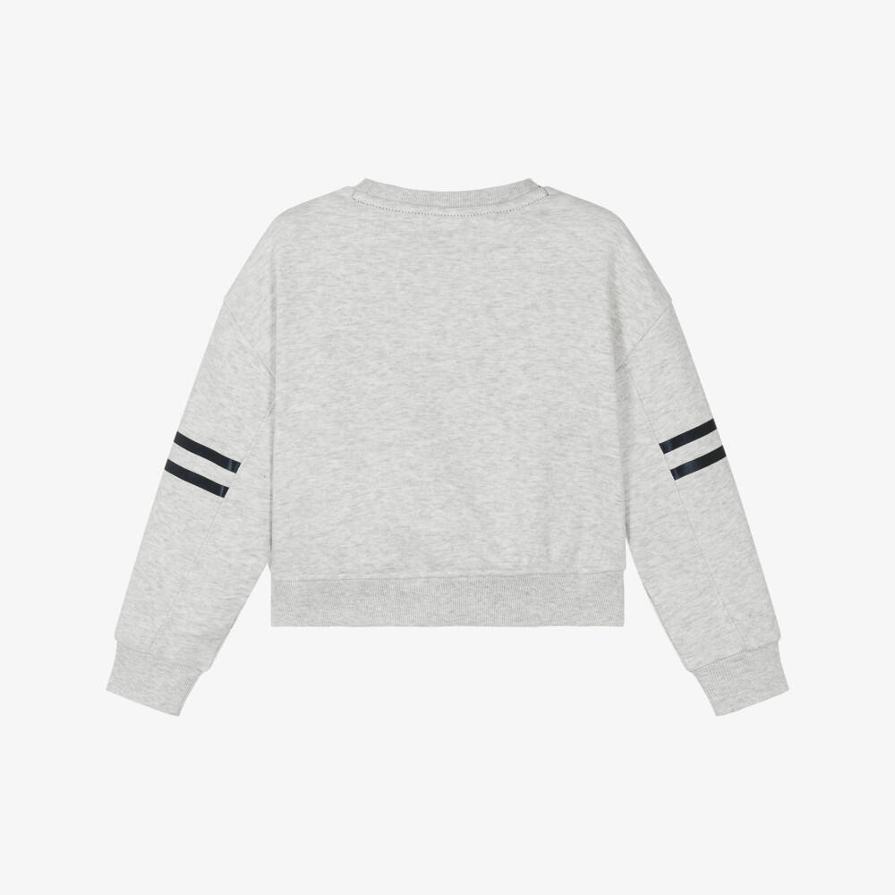 Tommy Hilfiger-Girls Grey Marl Cotton Sweatshirt with Varsity Logo | Childrensalon Outlet