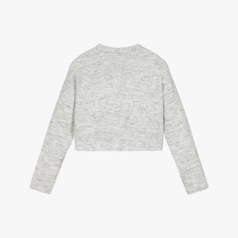 NAME IT-Girls Grey Marl Knitted Cardigan with Satin Bows | Childrensalon Outlet