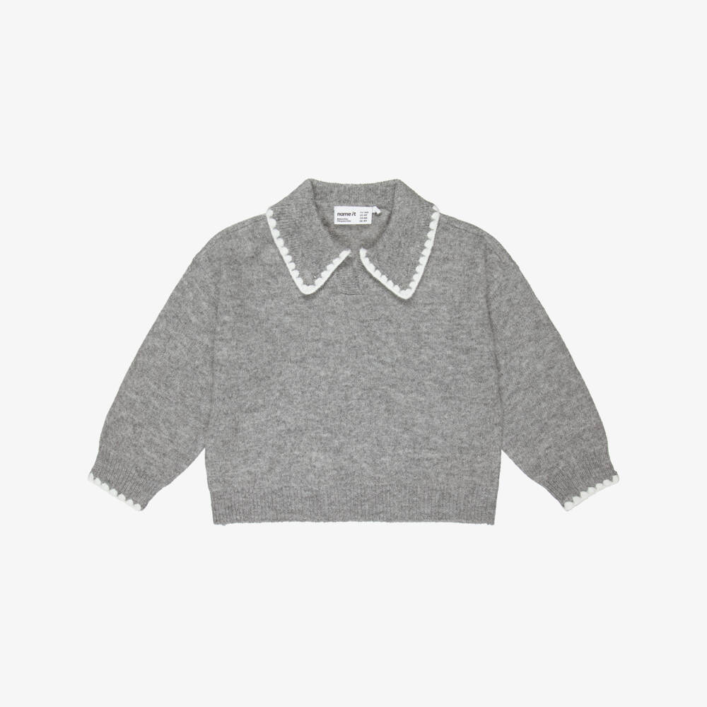 NAME IT-Girls Grey Marl Polo Style Sweater | Childrensalon Outlet
