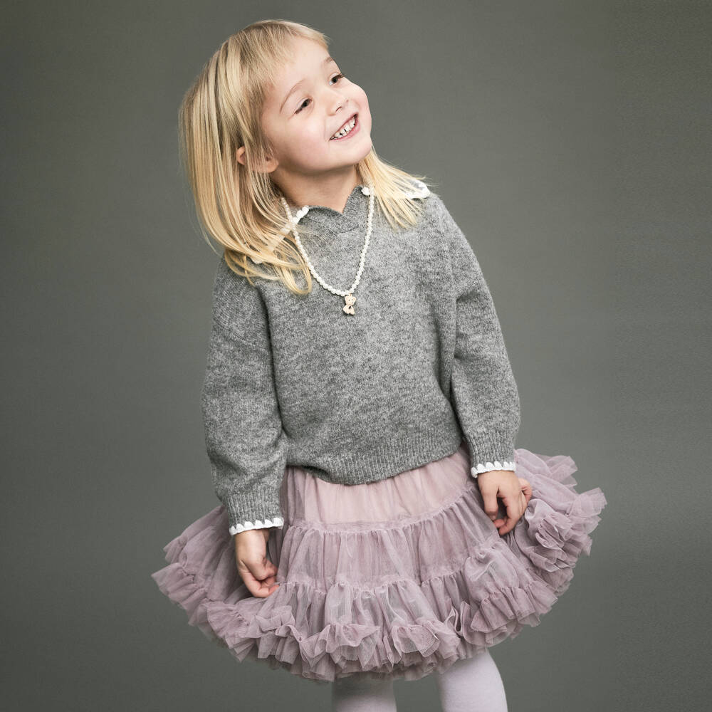 NAME IT-Girls Grey Marl Polo Style Sweater | Childrensalon Outlet