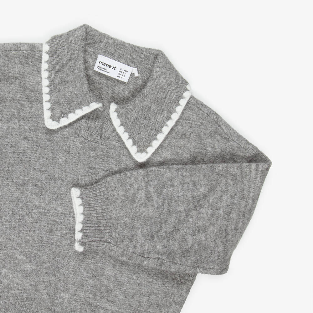 NAME IT-Girls Grey Marl Polo Style Sweater | Childrensalon Outlet